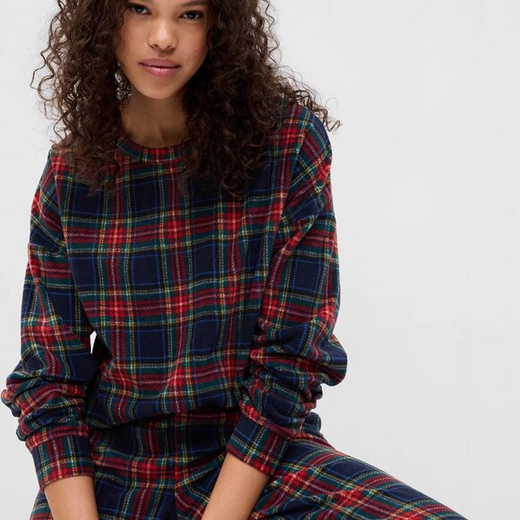 Gap plaid microfleece pj/lounge top - Picture 1 of 10
